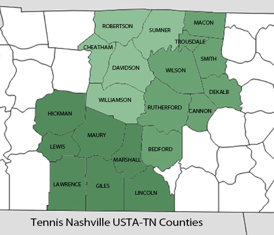 Counties in Tennis Nashville's CTA coverage